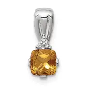 Sterling Silver Rhodium Plated Diamond u0026 Citrine Square Pendant