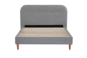 Design Square Boucle Fabric Modern Bed Frame With Headboard Double Size - Light Grey