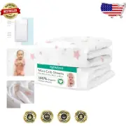 2-Pack Organic Cotton Mini Crib Fitted Sheets - Breathable & Soft Stardust Coral