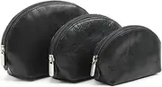 [Tony Perotti] Womens Italian Cow Leather 3-Piece Makeup Cosmetic Toiletry Travel Cases, Black, One Size, Non-personalized
