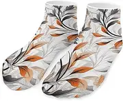 [QMNVBDS] Orange And Gray Leaves Socks Ankle Length Socks Casual Short Socks for Women Men Low Cut Sports Socks Running Socks No Show Socks Ankle Socks Athletic Socks Workout Socks, Style, One Size