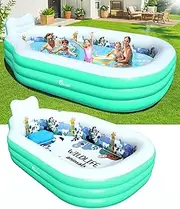 Inflatable Swimming Pool for Kids and Adults,Thickened Large Adult Pool for Backyard with Seat and Backrest, Kids Outdoor Blow up Pools,125"X75"X25"Inflatable Pools for Summer (Green)