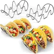WIDBI Premium Taco Holders - 4 Pack Stainless Steel Taco Stands - Holds 12 Tacos - Fits Most Plates & Air Fryers - Dishwasher & Oven Safe - Stackable Trays - Racks Hold Soft & Hard Shell Tacos