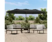Double-Head Parasol with LEDs Anthracite 449x245 cm UV Protection Outdoor Umbrella