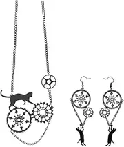 [Homoyoyo] 1 Set Creative Cat Necklace and Earrings Set for Women Exaggerated Ear Dangles and Drops Jewelry Unique Design for Parties Banquets and Everyday Wear