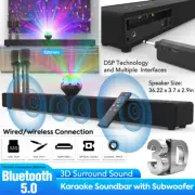 Karaoke TV PC Bluetooth Soundbar Speaker w/ 2 UHF Wireless Microphones LED Light