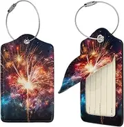 [STVYUKL] Explosion Firework Luggage Tags 4 Pcs for Suitcase Waterproof Leather Suitcase Tags Privacy Cover Name Id Label and Metal Loop Baggage Tags for Women Men Travel