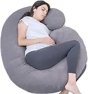 Pregnancy Pillow, C Shaped Full Body Pillow for Maternity Support and Pregnant Women Sleeping with Velvet Cover (Dark Grey)