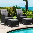Garden Lounge Setting Recliner Chairs Table Ottoman Wicker Furniture Steel Frame