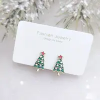 在飛比找蝦皮商城優惠-夾式耳環 韓國少女甜美萌系簡約聖誕樹水鑽耳環 K94126 