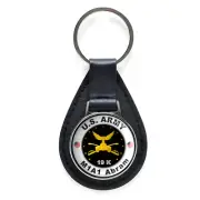 United States Army M1A1 Abram Black Leather Keychain Silver Keyring Military