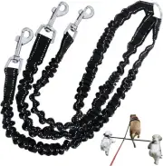 3 Way Black No-Tangle Triple Coupler Dog Bungee Walking Leash Lead Rope Strap