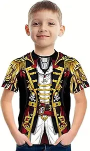 [THE PIRATE KING] Anime Pirate Captain Boys T-Shirt Funny Cosplay Knight Tee Crewneck Short Sleeve Loose Fashion Kids Top