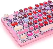 TISHLED Typewriter Keyboard with White LED Backlit, Retro Steampunk Vintage Style Mechanical Gaming Keyboard 104 Keys Anti-Ghosting Blue Switch Round Keycaps Metal Panel Wired USB for PC and Mac, Pink