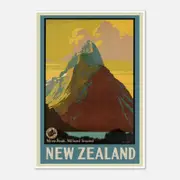 Galrie Milford Sound Vintage Travel Poster Captivating New Zealand Art for Your Home, Poster Only, 70 x 100cm (28 x 40inch)