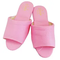 在飛比找Yahoo奇摩購物中心優惠-壓紋氣墊室內皮拖鞋6雙入- 粉紅/米色