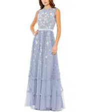 Mac Duggal Embellished High Neck Ruffled Gown