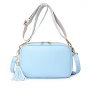 Women Fashion Double Strap Messenger Tassel Bag Shoulder Handbag,Blue