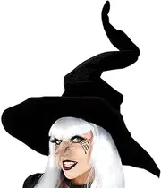 [Dranng] Witches Hat,black Witch Hat,large Ruch Witch Hat,Curved Pointed Witch Hat -Halloween Costume Accessories For Women & Men, Adult Wizard Cosplay, Girl's Fashion Accessory For Halloween Yard Pa rty Favor