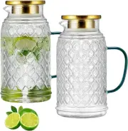 Glass Pitcher with Lid, 2 PACK 68 Oz/2 Liter Vintage Water Pitcher, Clear Borosi