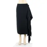 Tibi NEW $250 Sz 8 Black Side Fringe Triacetate Assymetrical Polyester Skirt