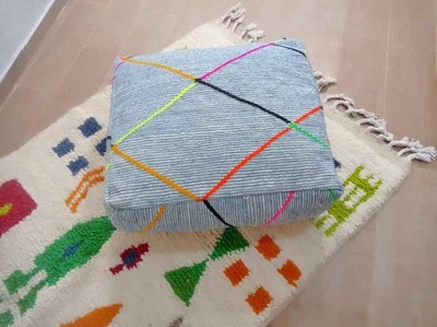 Handmade Moroccan Berber Pouf – Boho Floor Cushion – Wool Pouffe Cover