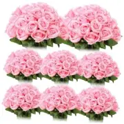 80 Pcs Artificial Rose Flowers Bulk with Long Stem Fake Roses Silk Pink
