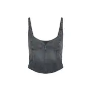 [Balenciaga] Balenciaga-Blue Corseted Cotton Top-Donna 36 FR