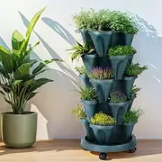 GREEN FINGERS Garden Bed 5 Tier Vertical Garden Strawberry Stackable Planters Dark Green