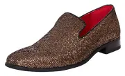 Mens Smart Casual Shiny Glitter Shoes Gold Party Slip-On Leather Lined Loafers