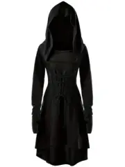 New Black Hooded L(8-10) Full Cape Cloak Scary Grim Reaper Costume Vampire Goth