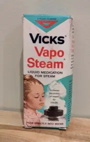 Vintage Vicks Vapo Steam Box & Bottle Liquid Medication Turquoise Packaging Ad