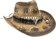[Whyzsjnclg] Straw Cowboy Hat Wide Brim Western Straw Beach Sun Hat Cap Breathable Western Jazz Hat Fashion Cowboy Hat for Men Women Dress Cowboy Hats for Women