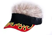 [KELSOD] Men's Hair Visor ​Sun Hats Visor with Hair Fake Hat with Hair for Men Novelty Spiked Adjustable Baseball Caps Funny Gift