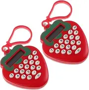 [LABRIMP] 2 Pcs Strawberry Shape Mini Calculator Portable Pocket Keychain Calculator for Display Easy Operation for Home and School Use