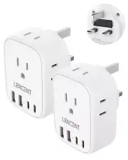 2 Pack US to UK Ireland Travel Plug Adapter, LENCENT Grounded Type G Outlet A...