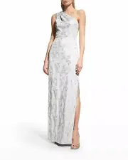 Aidan Mattox Women’s Metallic Silver One Shoulder Evening Gown L91912 Size 8