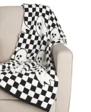 Spooky Night Black White Checkered Ghost Throw Blanket 50x70 New Tiktok Fuzzy