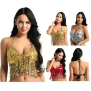 Belly Dance Costume Sequin Bras Tassel Top Club Wear Bra Club Sequined Fringed