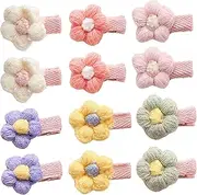 Taicols Knitted Hairpins Baby Hair Clips, 12 Pcs Plush Baby Flower Hairpins Girls Hair Clips Toddler Barrettes Fully Lined Alligator Clips Baby Girl Hair Clips for Girls Toddler Kids Children(Style 4)