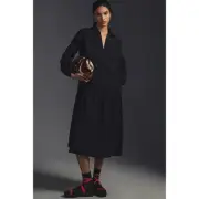 New Anthropologie MAEVE Button-Front Poplin Midi Dress $160 XXS/00 Black