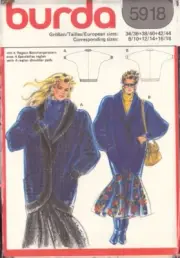 Burda 5918 Sewing Pattern, Women's Coat, Size 8-18, Uncut, Factory Folded