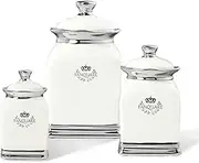 fanquare White Canisters Set of 3, Farmhouse Porcelain Cookie Jars for Countertop, Large Ceramic Sugar Container with Lid, Spice Jar with Label