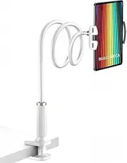 K-MT【98cm】 Tablet Phone Holder Bed Gooseneck Mount, Mount Holder Clip with Grip Flexible Long Arm Compatible for ipad iPhone/Switch/Samsung Tabs/Kindle Fire HD (White)