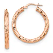 10K Rose Gold 3X20 D/C Round Hoop Earrings