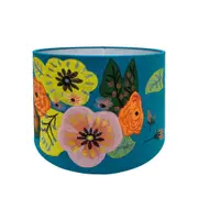 Belle Velvet Lamp Shade in Teal with Floral Embroidery