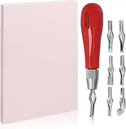 Swpeet 8Pcs Rubber Stamp Carving Tools with Linoleum Block Assortment Kit, Stamp Making Kit Rubber Block Stamp Maker Printmaking Supplies for DIY Printmaking, Printing and More Crafts