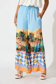 Lucia Pant in multicolor Light Blue with Multi Tropical Print 8