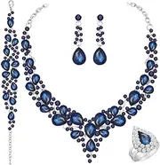 [Paxuan] Womens Silver / Gold Plated Teardrop Crystal Wedding Bridal Jewelry Set Pendant Necklace Drop Dangle Earrings Set