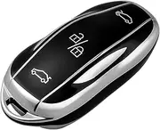 OFFCURVE Tesla Key Fob Cover, Black with Silver Accents, TPU, Compatible with Model S, Y, 3, Full Protection Case